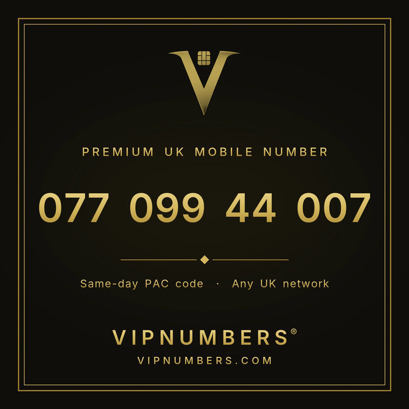 077 099 44 007 premium UK mobile number from VIP Numbers